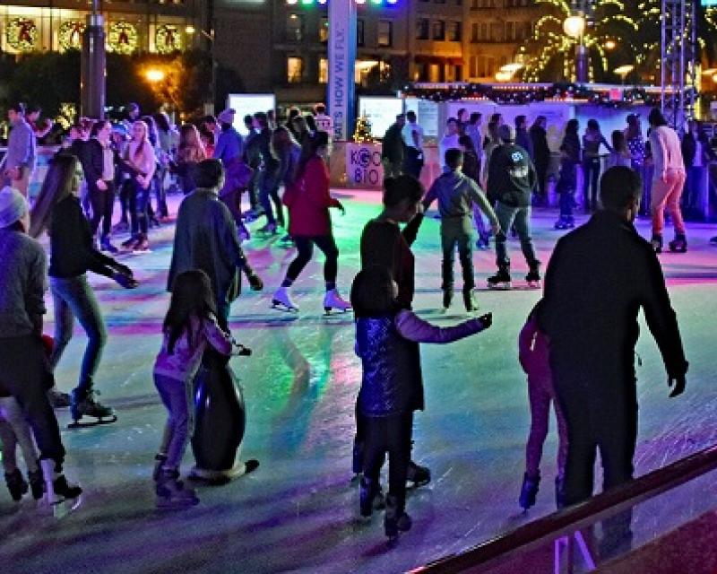 People ice skating at Union Square.