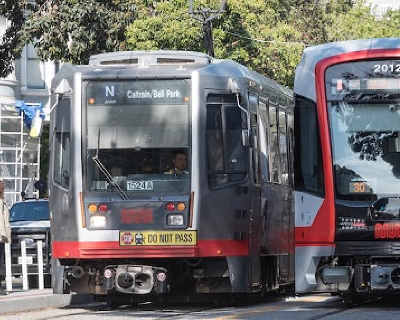 Two trains going inbound and outbound